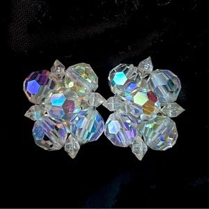 Iridescent Faceted Beaded Vintage Clip earrings